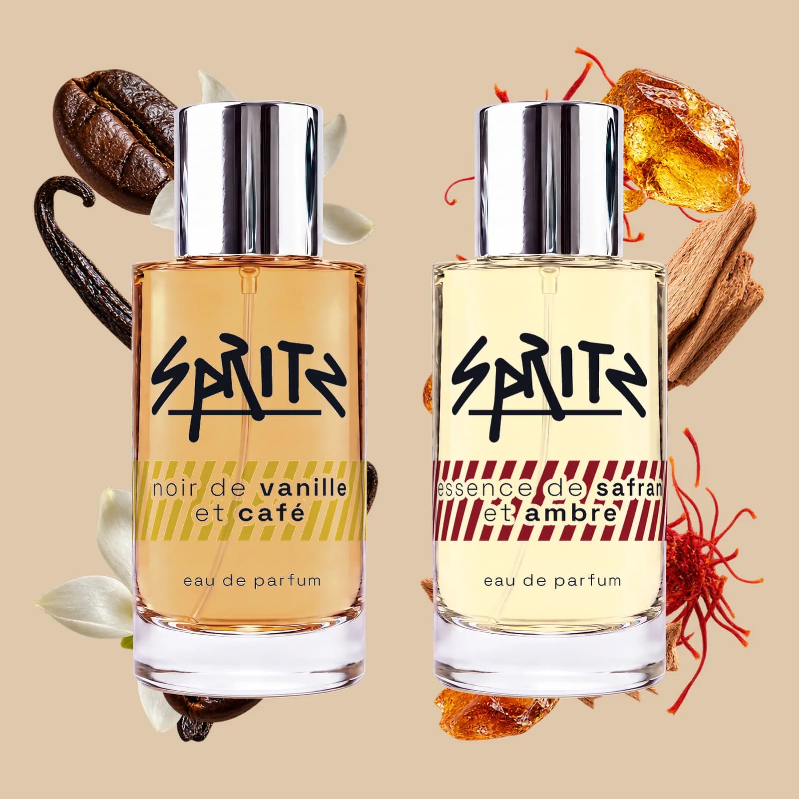 Două parfumuri SPRITZ de 50ml: noir de vanille et café și essence de safran et ambre